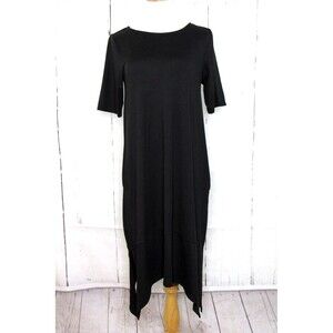 Cuddl Duds Flexwear Short Sleeve Dress Size M Black Asymmetrical Hem